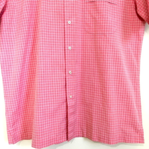 Men's Pink Red plaid button up short sleeve causal shirt - Picture 4 of 10